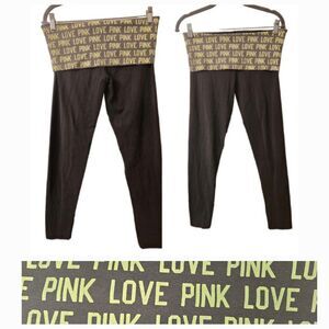 Y2K Victoria's Secret PINK Vintage Foldover Yoga Pants Gray/Neon Green M